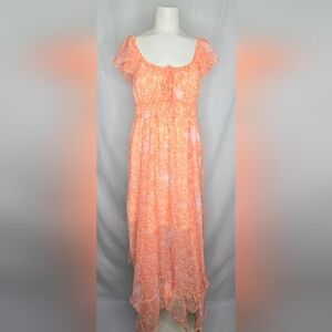 Dizzy Lizzy Coral Floral Asymmetrical Maxi Resort Dress Size M NWOT‎